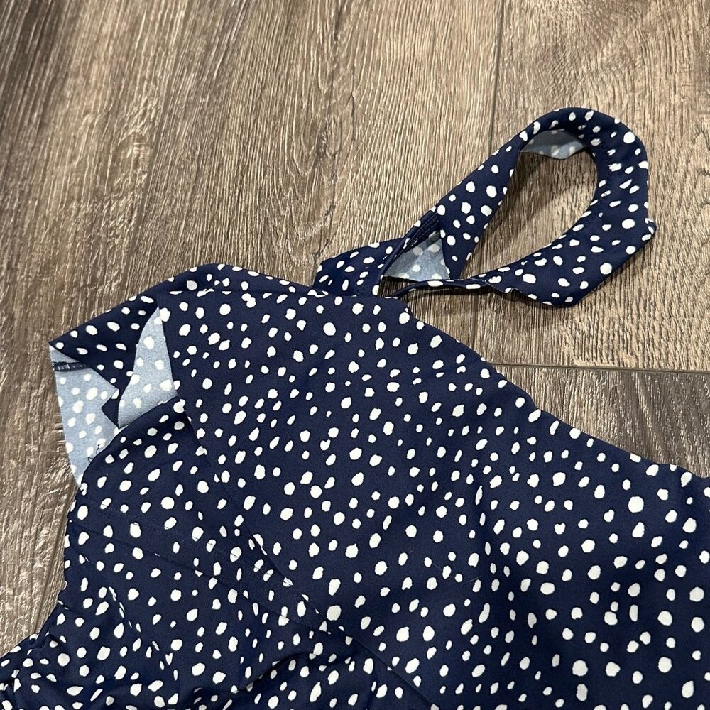 Kona Sol Navy Blue Polka Dot One-Piece Swimsuit, Size Medium (8-10) - Picture 4 of 9
